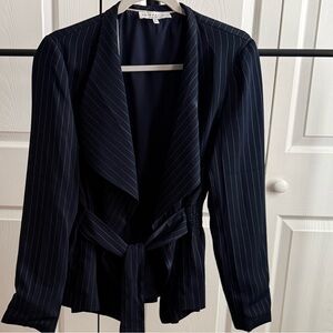 Current Air Navy Pinstripe Blazer with Tie Belt